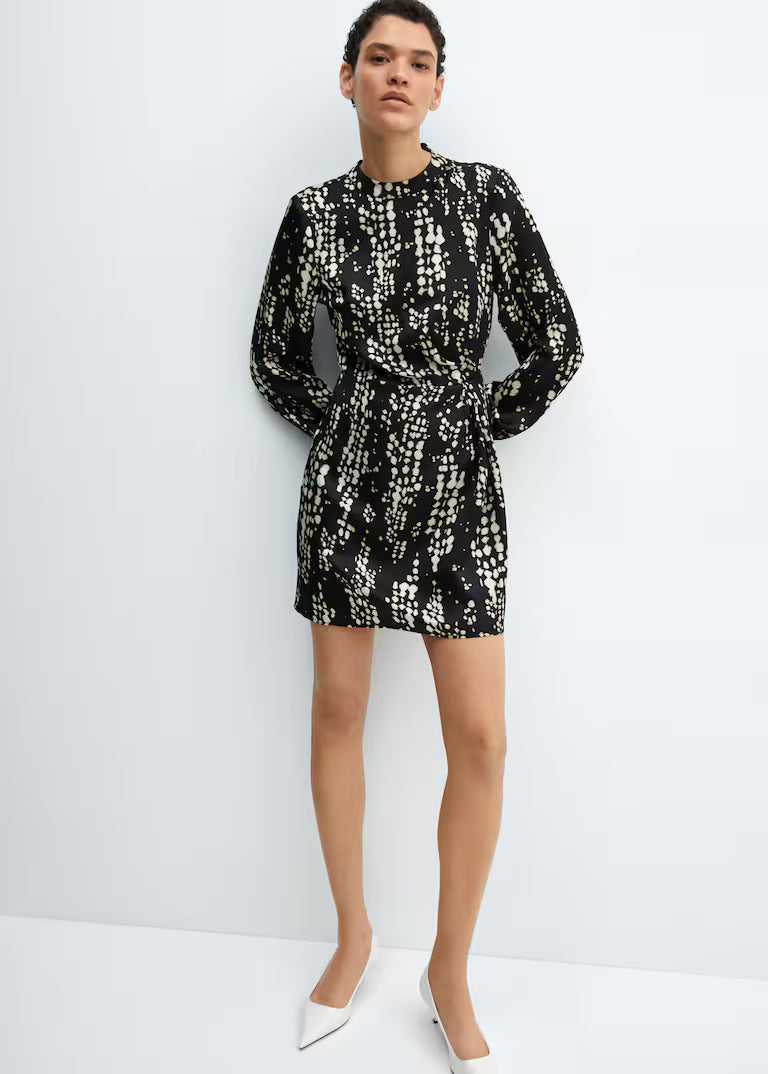 VESTIDO ESTAMPADO PLIEGUE MANGO