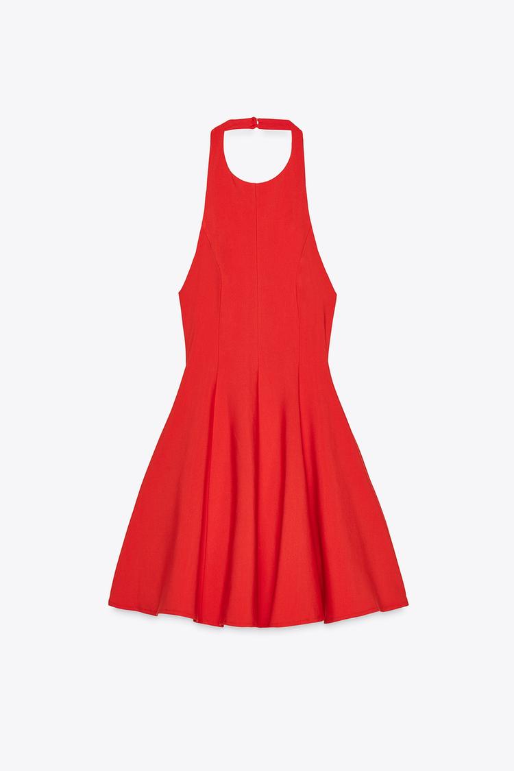 VESTIDO HALTER CORTO GODET ROJO