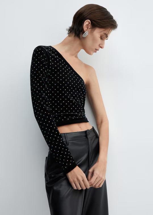 TOP TERCIOPELO STRASS MANGO