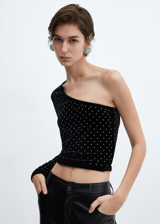 TOP TERCIOPELO STRASS MANGO