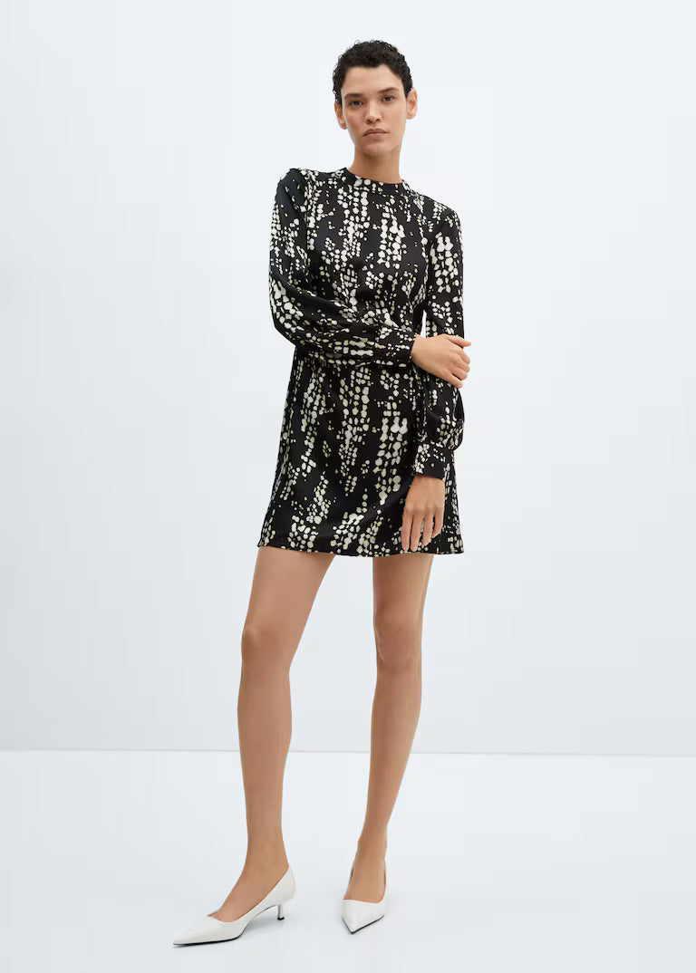VESTIDO ESTAMPADO PLIEGUE MANGO