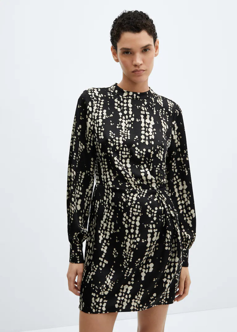 VESTIDO ESTAMPADO PLIEGUE MANGO