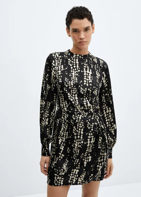 VESTIDO ESTAMPADO PLIEGUE MANGO