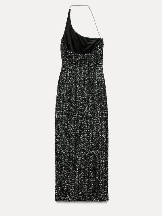 VESTIDO ASIMETRICO LENTEJUELAS ZARA